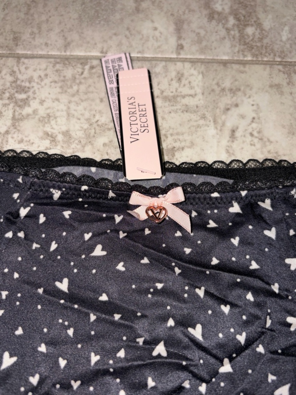 NWT Victoria's Secret Black Bikini Panty with White Heart Print - Picture 7 of 9